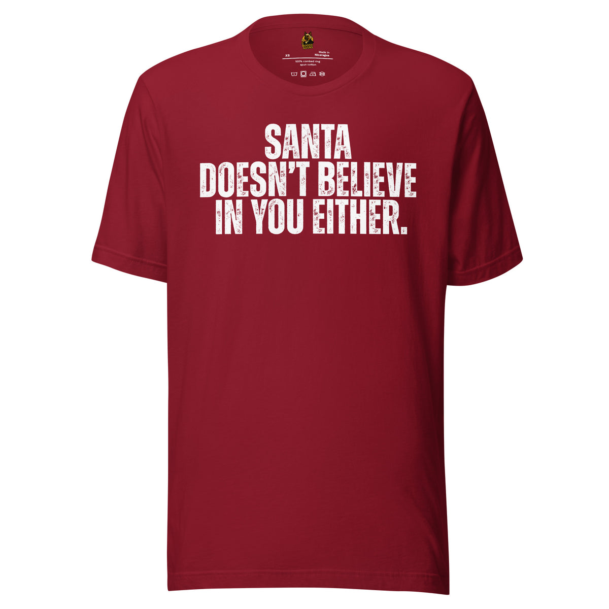 Cardinal unisex t-shirt with text 'Santa Doesn't believe in you either' – Boozie Adams