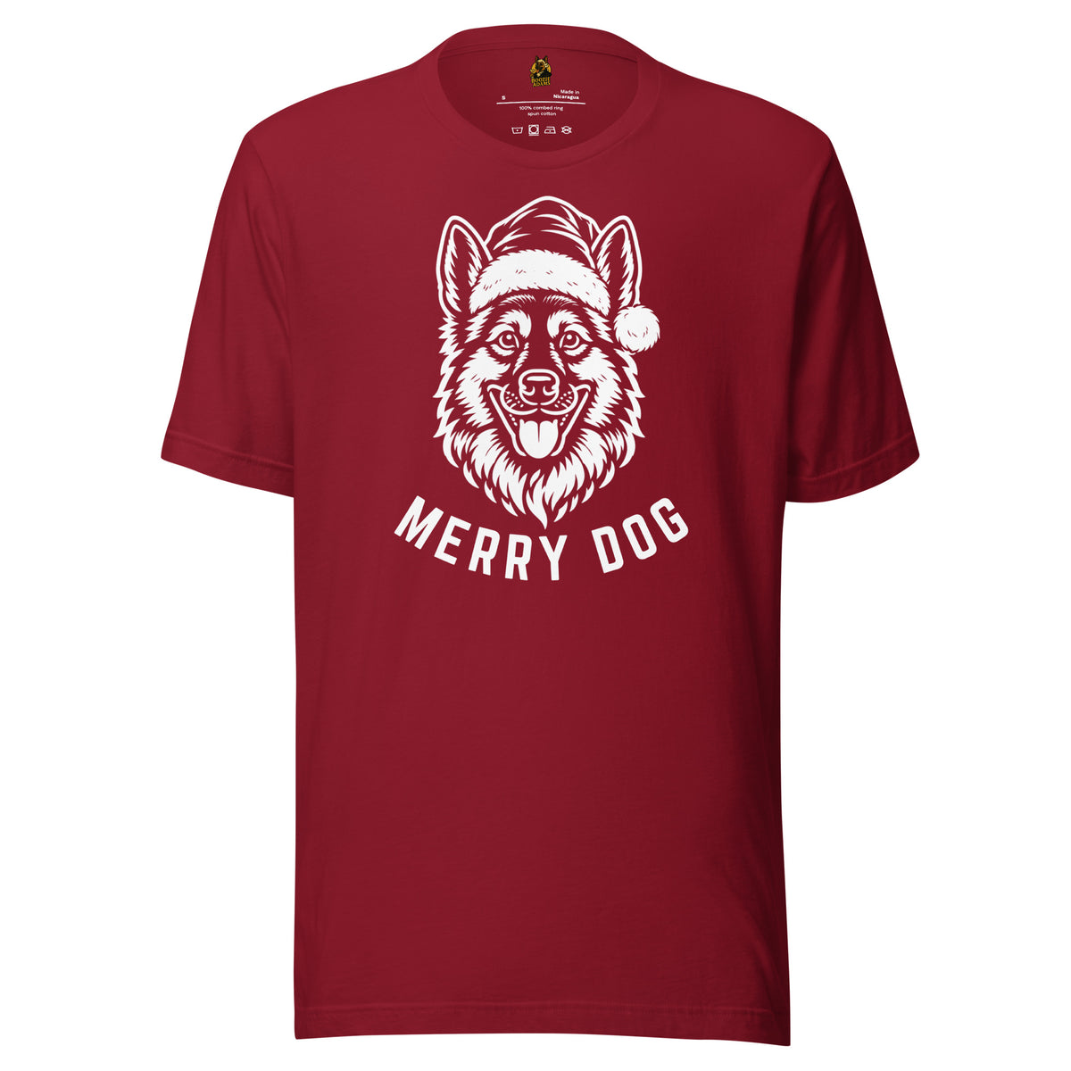 Cardinal unisex t-shirt with image of dog wearing santa hat and text 'Merry dog' – Boozie Adams