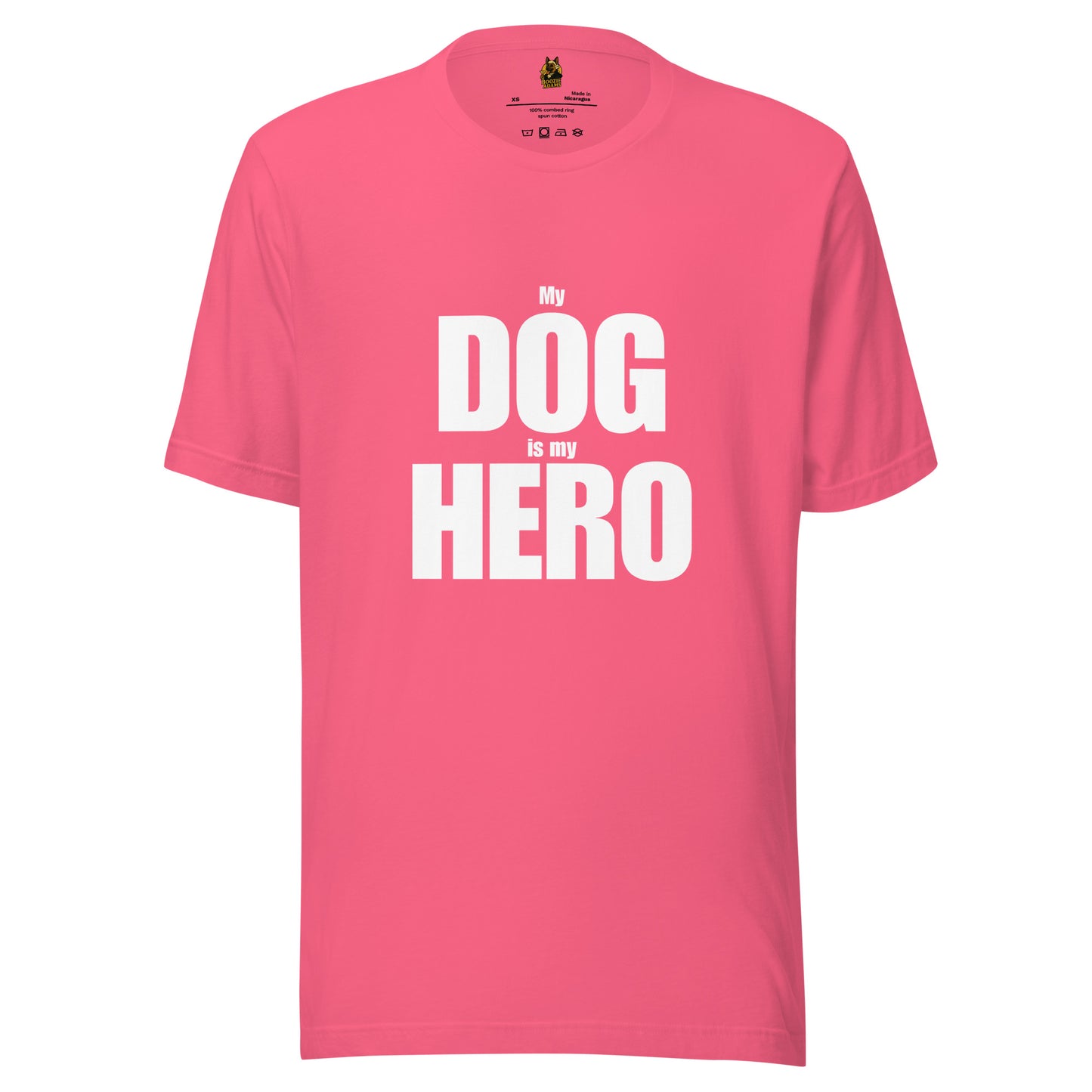Pink unisex t-shirt with 'My Dog is my Hero' text – Boozie Adams