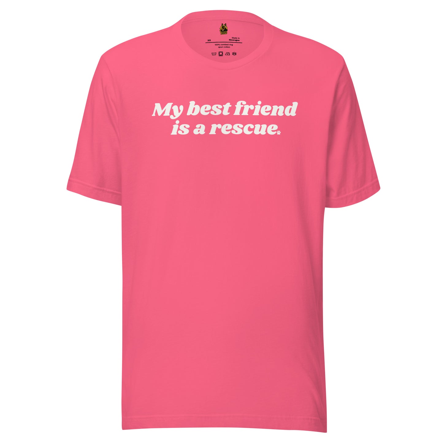 Pink unisex t-shirt with 'My best friend is a rescue' text – Boozie Adams