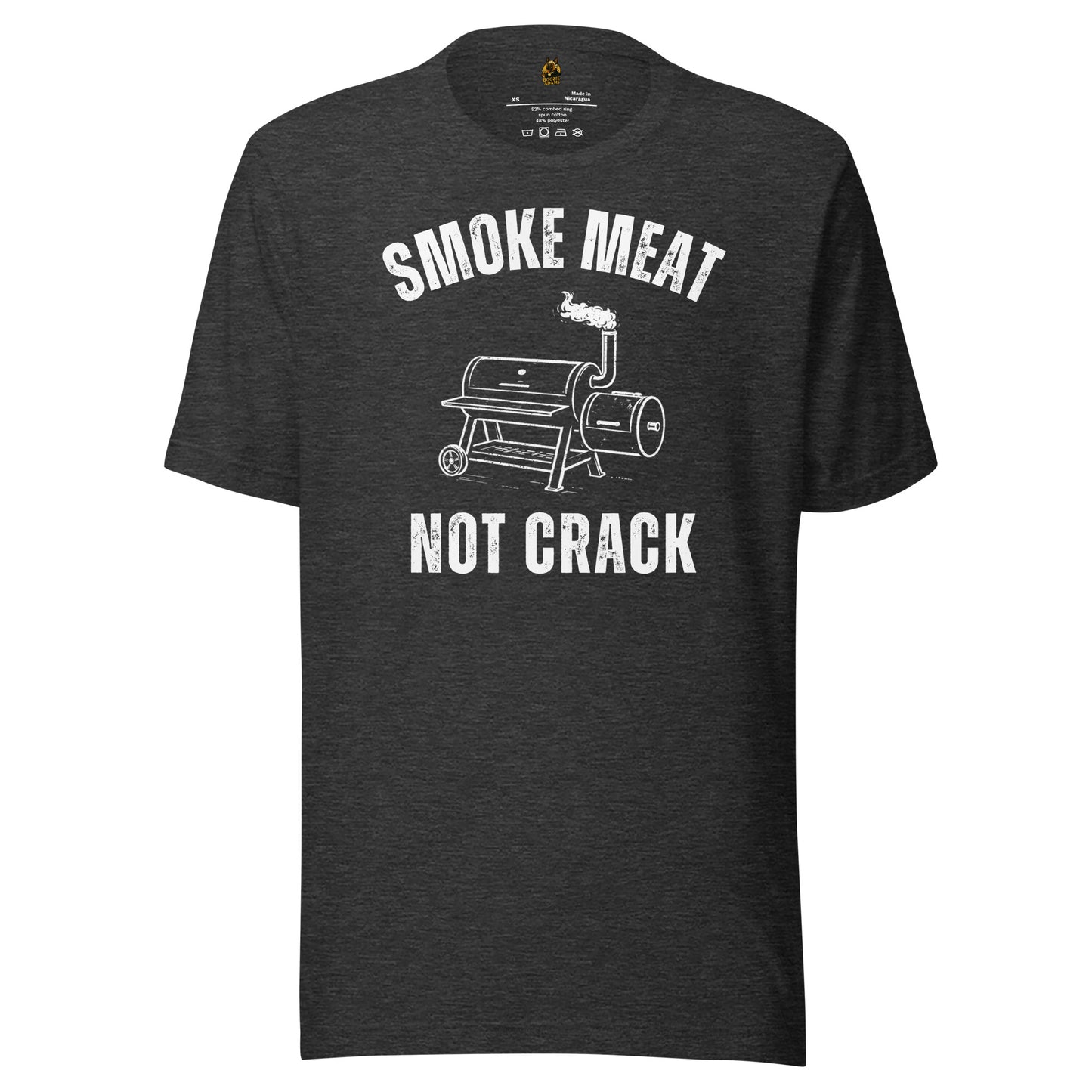 Dark heather grey unisex  t-shirt with 'Smoke Meat Not Crack' graphic and text – Boozie Adams