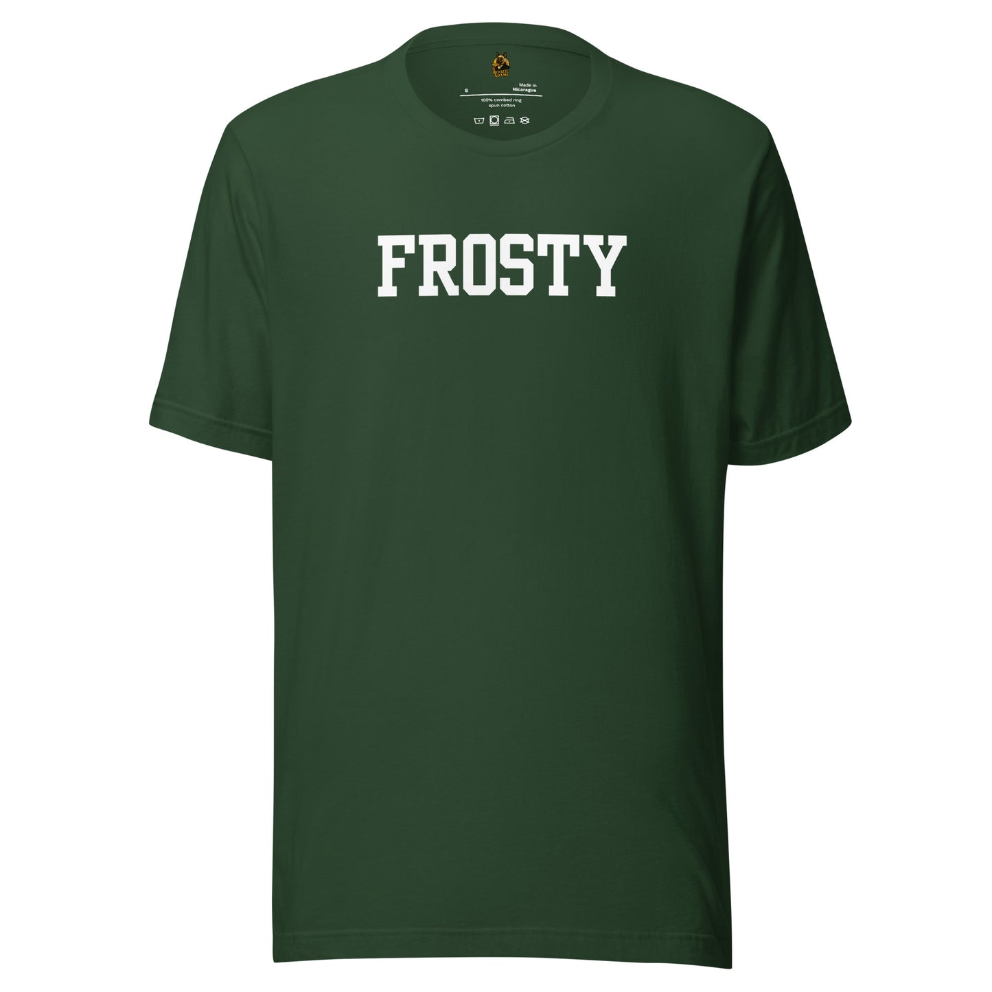 Forest green unisex t-shirt with 'FROSTY' text in white – Boozie Adams