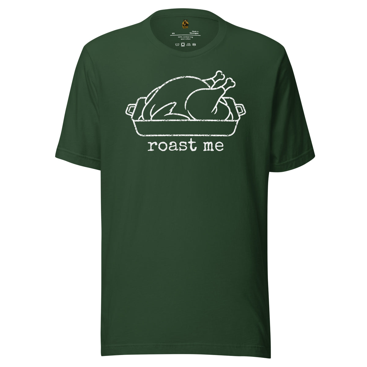 Green t-shirt with graphic of turkey in roasting pan and 'roast me' text – Boozie Adams