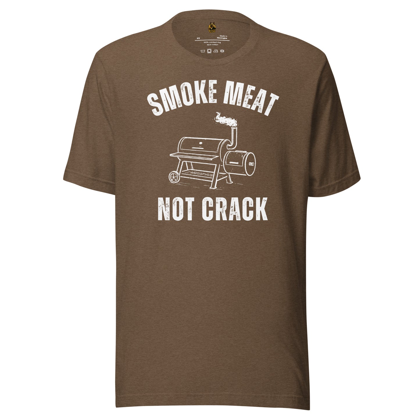 Heather brown unisex  t-shirt with 'Smoke Meat Not Crack' graphic and text – Boozie Adams