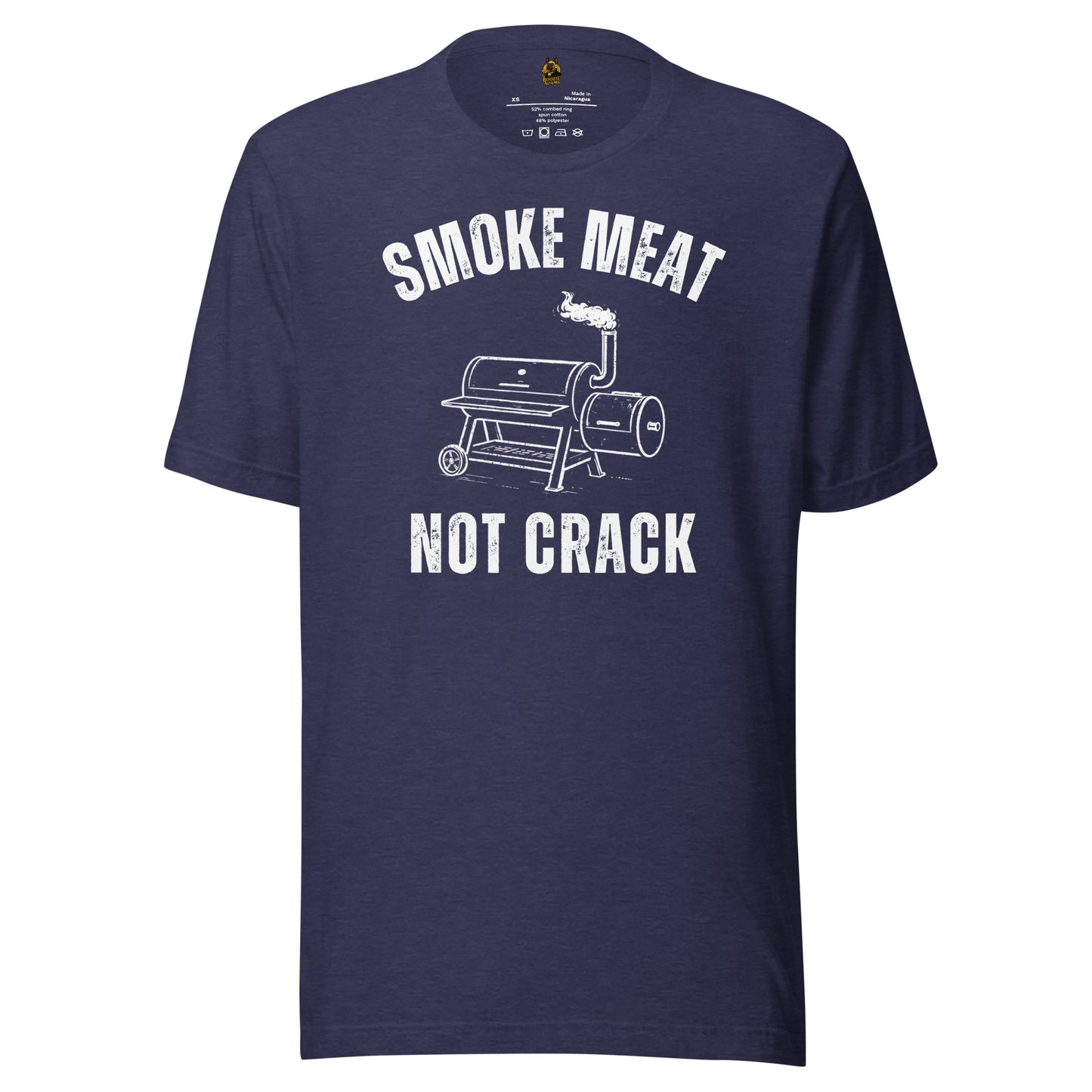 Heather navy unisex  t-shirt with 'Smoke Meat Not Crack' graphic and text – Boozie Adams