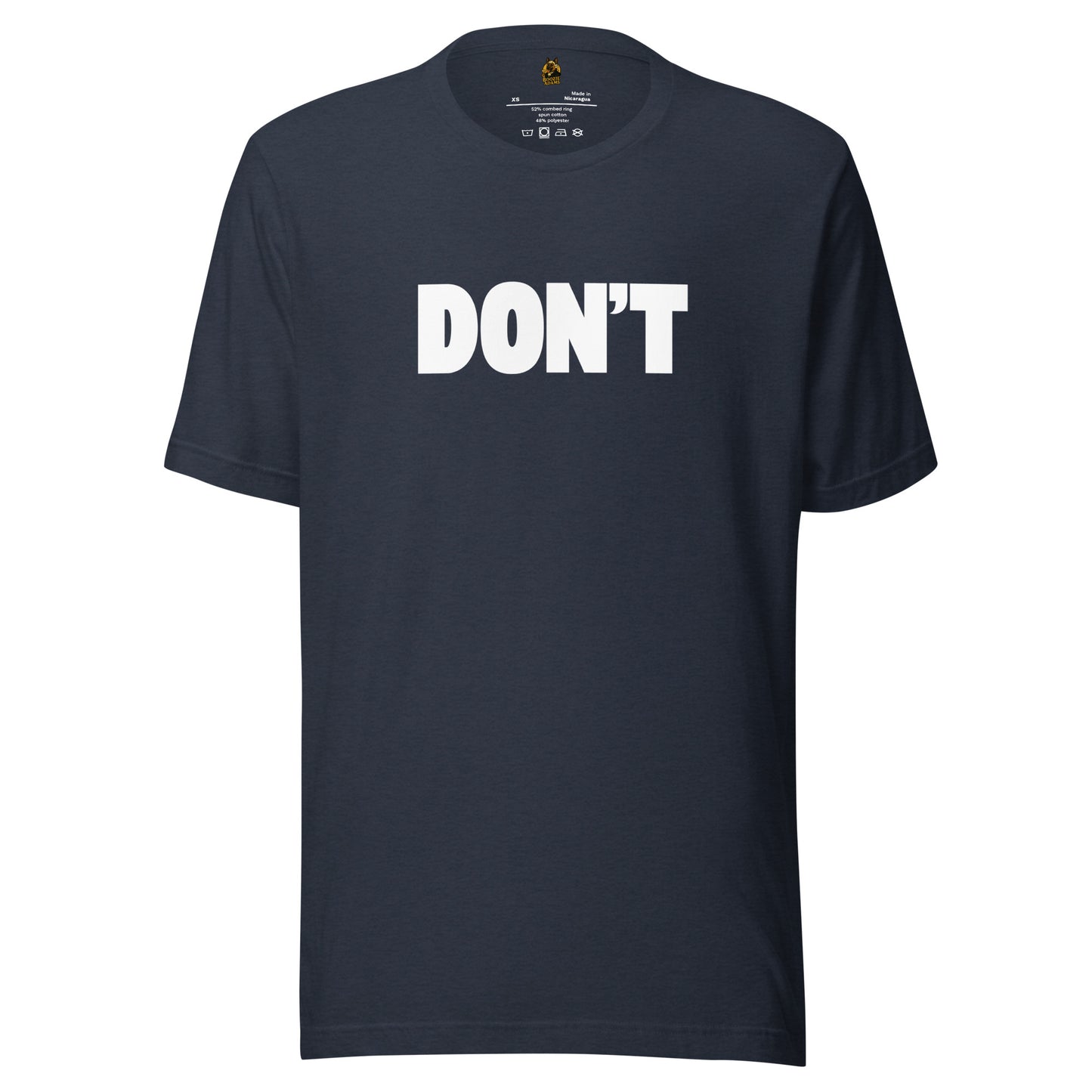 Heather navy unisex t-shirt with 'DON'T' printed in white – Boozie Adams