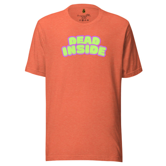 Orange unisex t-shirt with 'DEAD INSIDE' text in purple and green – Boozie Adams