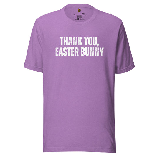 Lavendar unisex t-shirt with 'Thank You, Easter Bunny' text – Boozie Adams