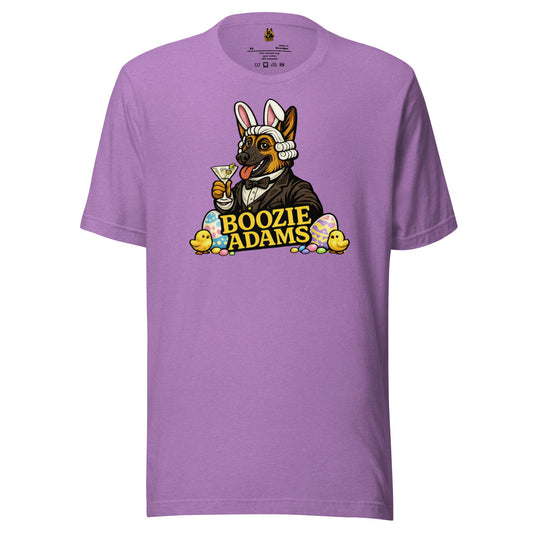 Lavendar unisex t-shirt with an easter Boozie Adams logo – Boozie Adams