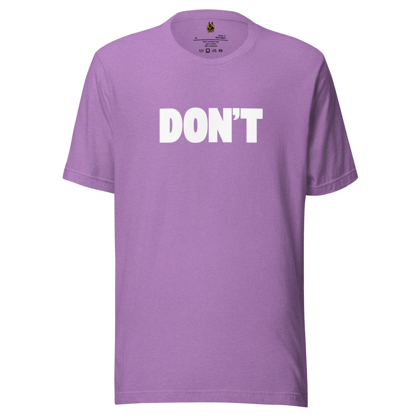 Heather purple unisex t-shirt with 'DON'T' printed in white – Boozie Adams