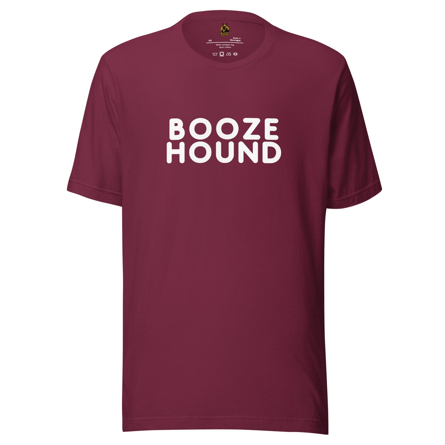 Maroon unisex t-shirt with 'BOOZE HOUND' text – Boozie Adams