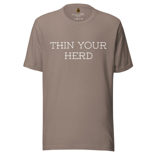 Brown unisex t-shirt with 'THIN YOUR HERD' text on a white background – Boozie Adams
