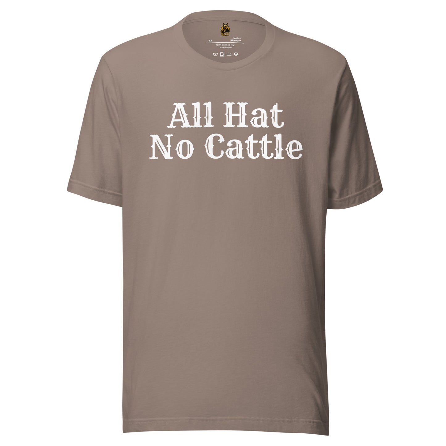 Pebble unisex t-shirt with 'All Hat No Cattle' text – Boozie Adams