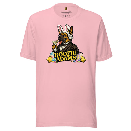 Pink unisex t-shirt with an easter Boozie Adams logo – Boozie Adams