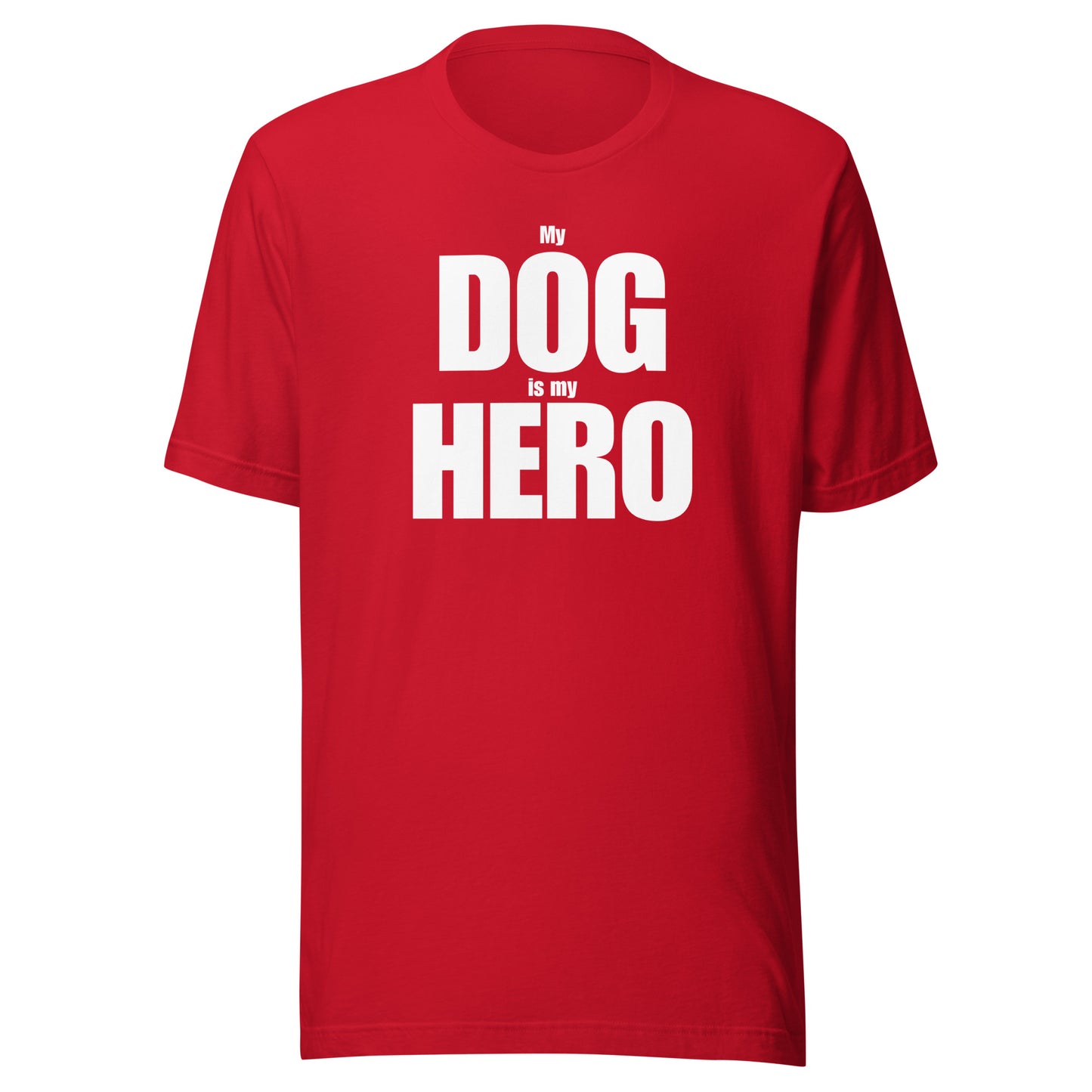 Red unisex t-shirt with 'My Dog is my Hero' text – Boozie Adams