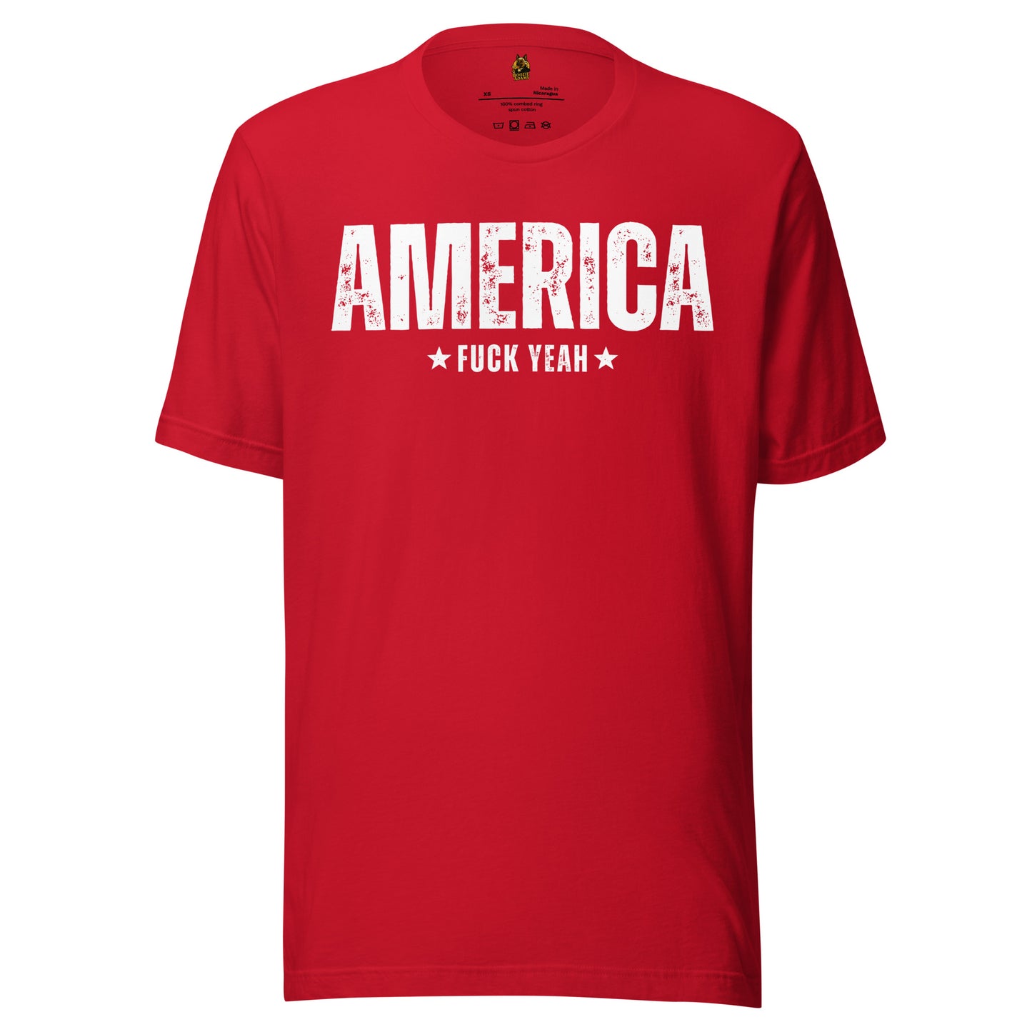 Red unisex t-shirt with 'AMERICA FUCK YEAH' text – Boozie Adams