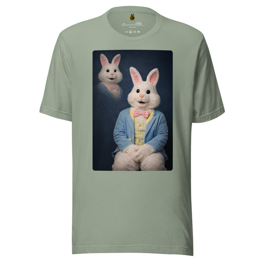 Green unisex t-shirt with a graphic of a rabbit in a suit – Boozie Adams