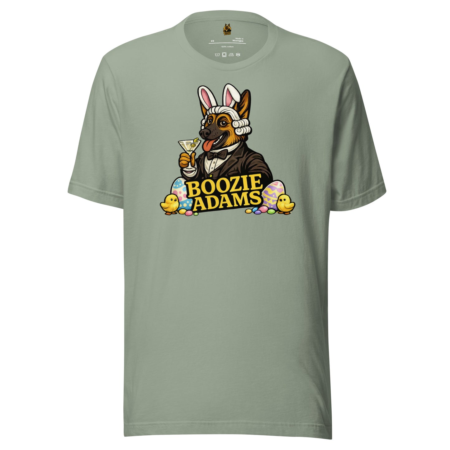 Sage unisex t-shirt with an easter Boozie Adams logo – Boozie Adams