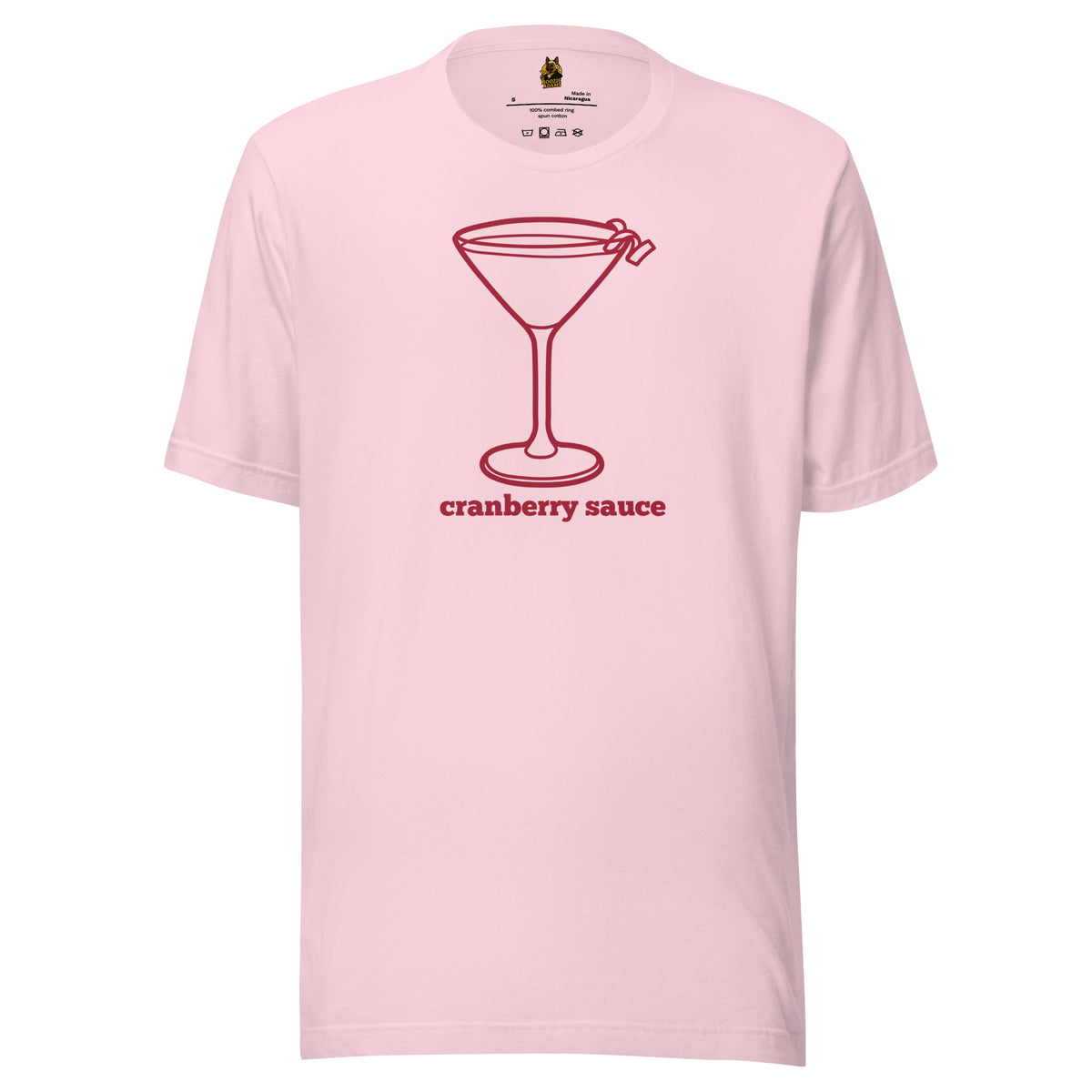Pink white unisex t-shirt with red martini graphic and 'cranberry sauce' text – Boozie Adams