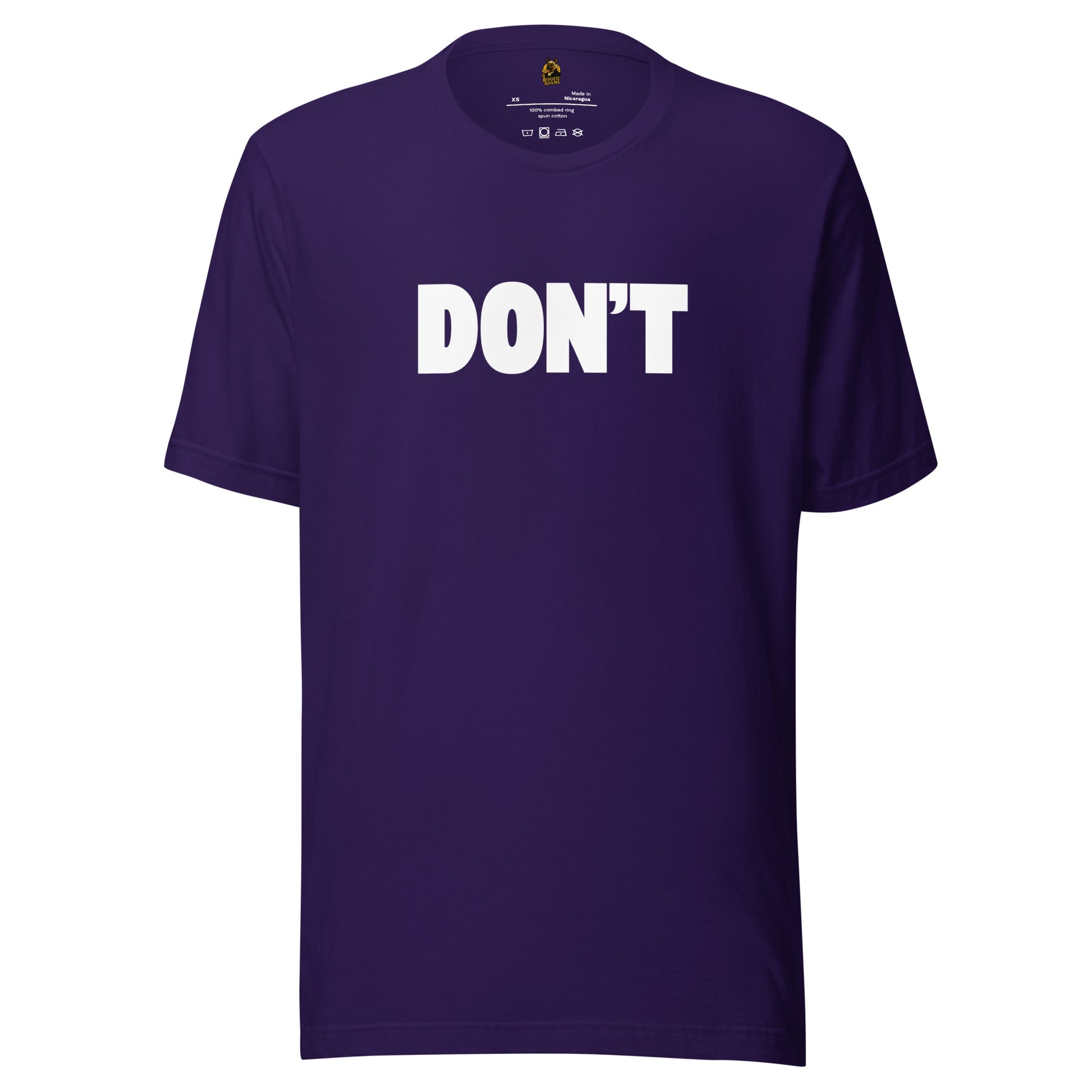 Purple unisex t-shirt with 'DON'T' printed in white – Boozie Adams