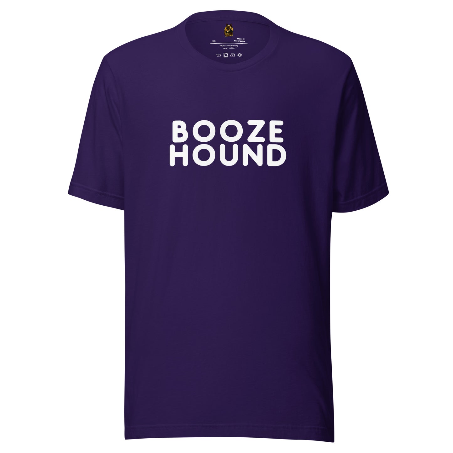Purple unisex t-shirt with 'BOOZE HOUND' text – Boozie Adams