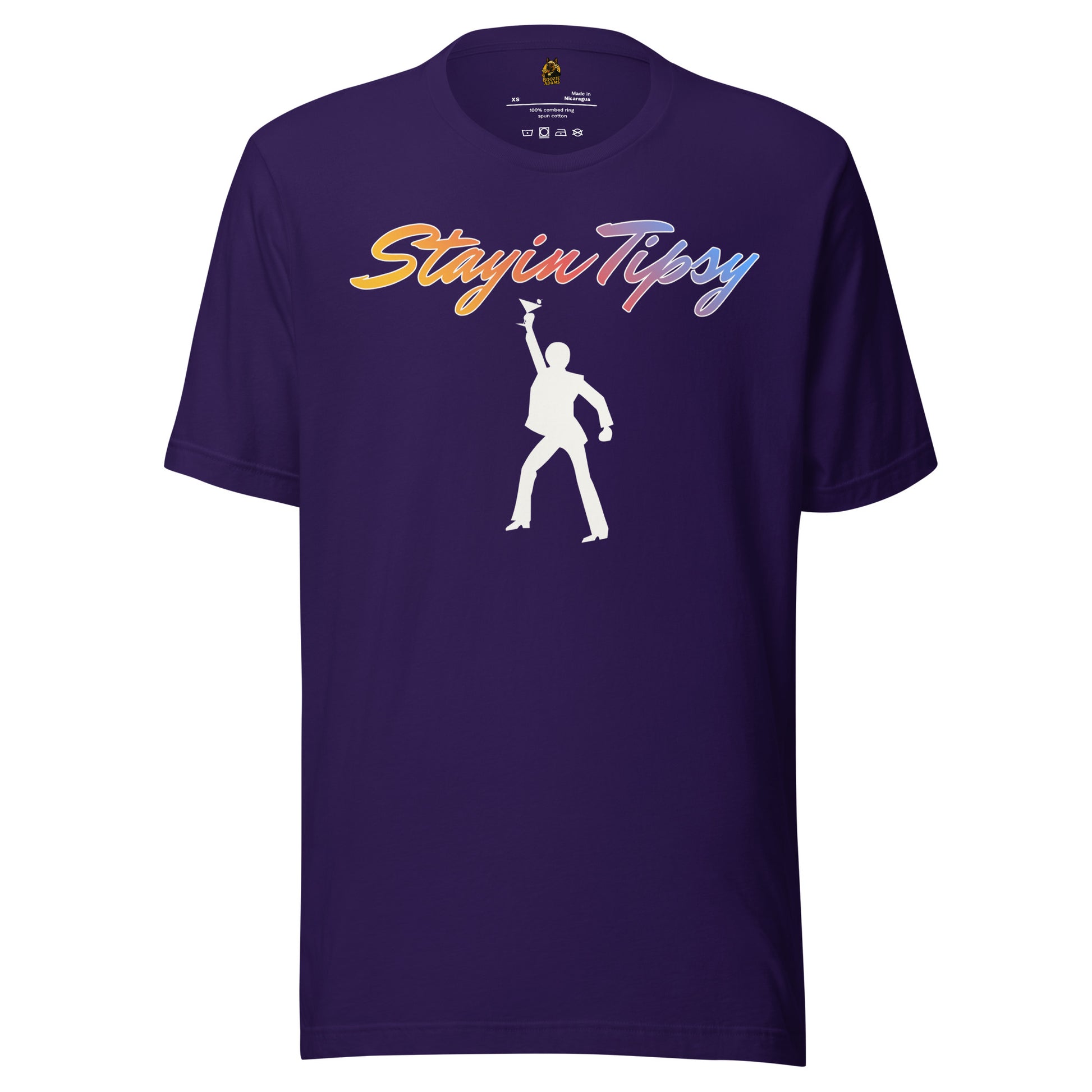 Purple unisex t-shirt with 'Stayin Tippsy' text and silhouette design – Boozie Adams