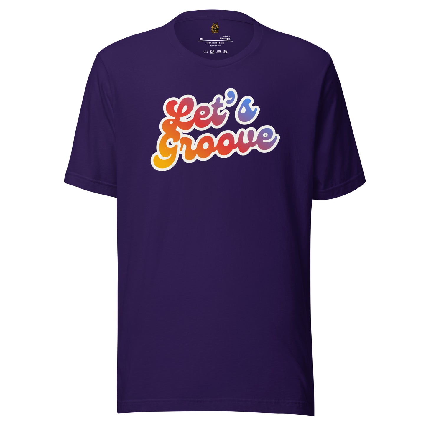 Purple unisex t-shirt with 'Let's Groove' text in colorful letters – Boozie Adams