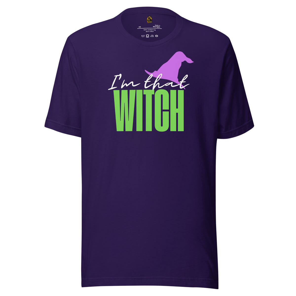 Purple unisex t-shirt with 'I'm that WITCH' text and purple witch hat graphic – Boozie Adams