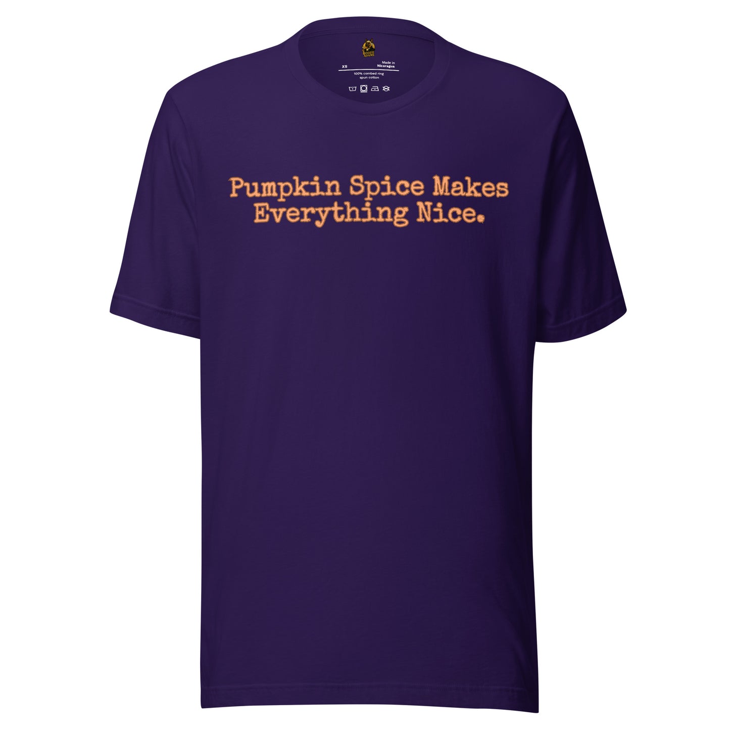 Purple unisex t-shirt with 'Pumpkin Spice Makes Everything Nice' text – Boozie Adams