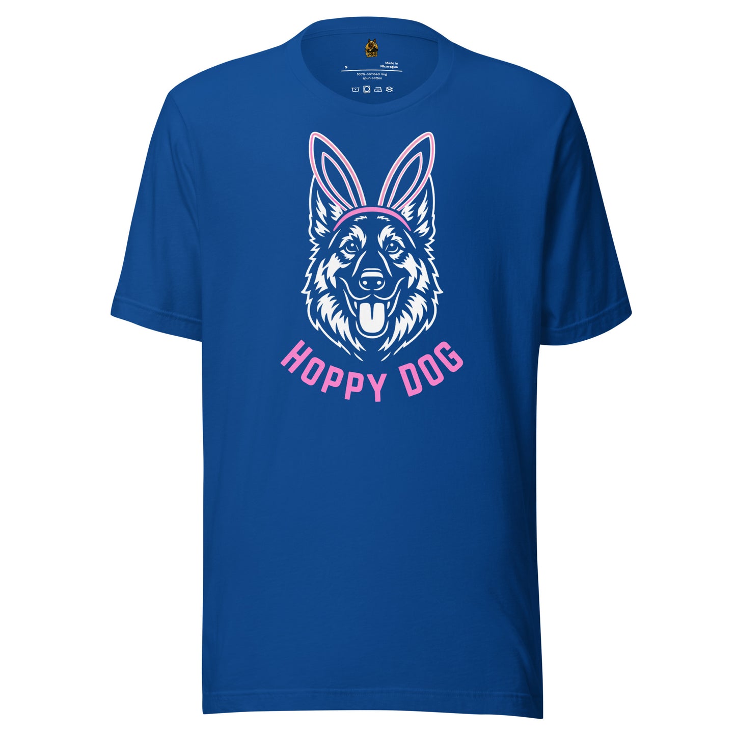Royal blue unisex t-shirt with a dog graphic and 'Happy Dog' text – Boozie Adams