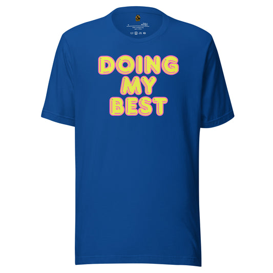 Blue unisex t-shirt with 'DOING MY BEST' text in bright colors – Boozie Adams