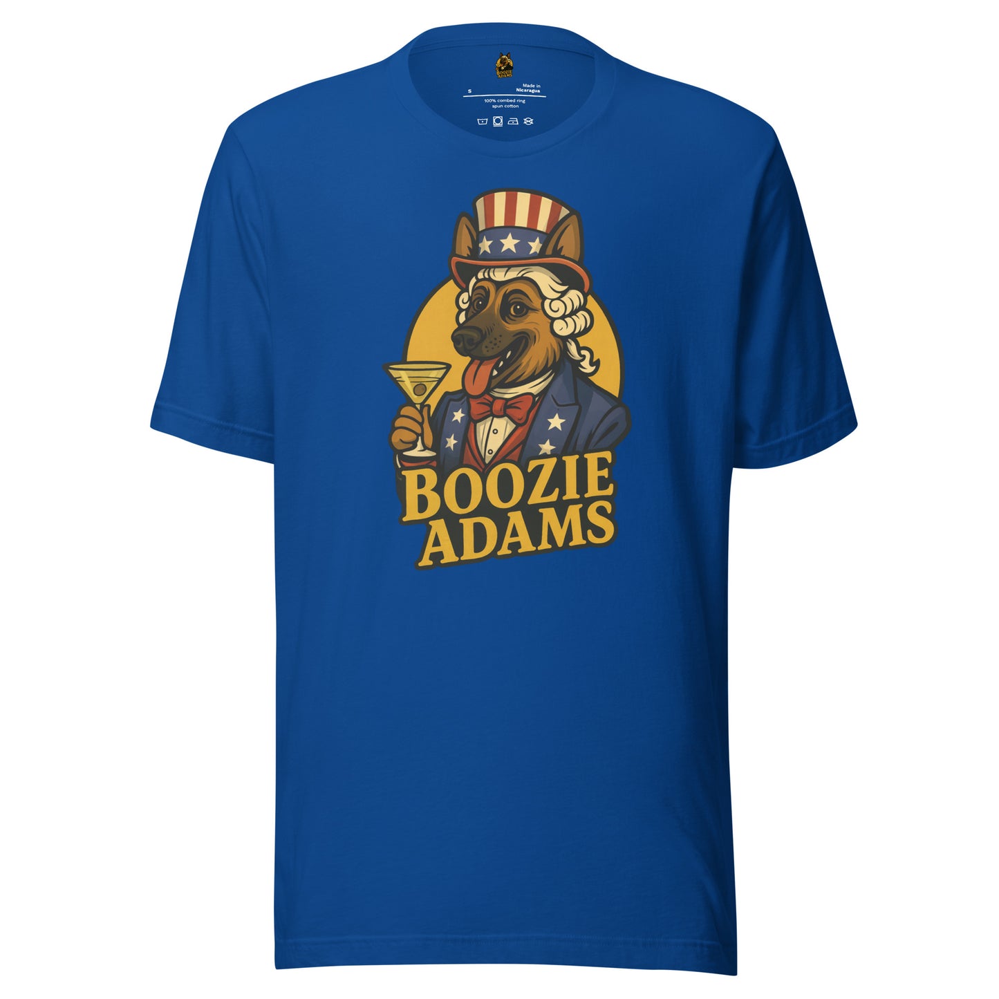 Blue unisex t-shirt with patriotic 'Boozie Adams' graphic design logo – Boozie Adams