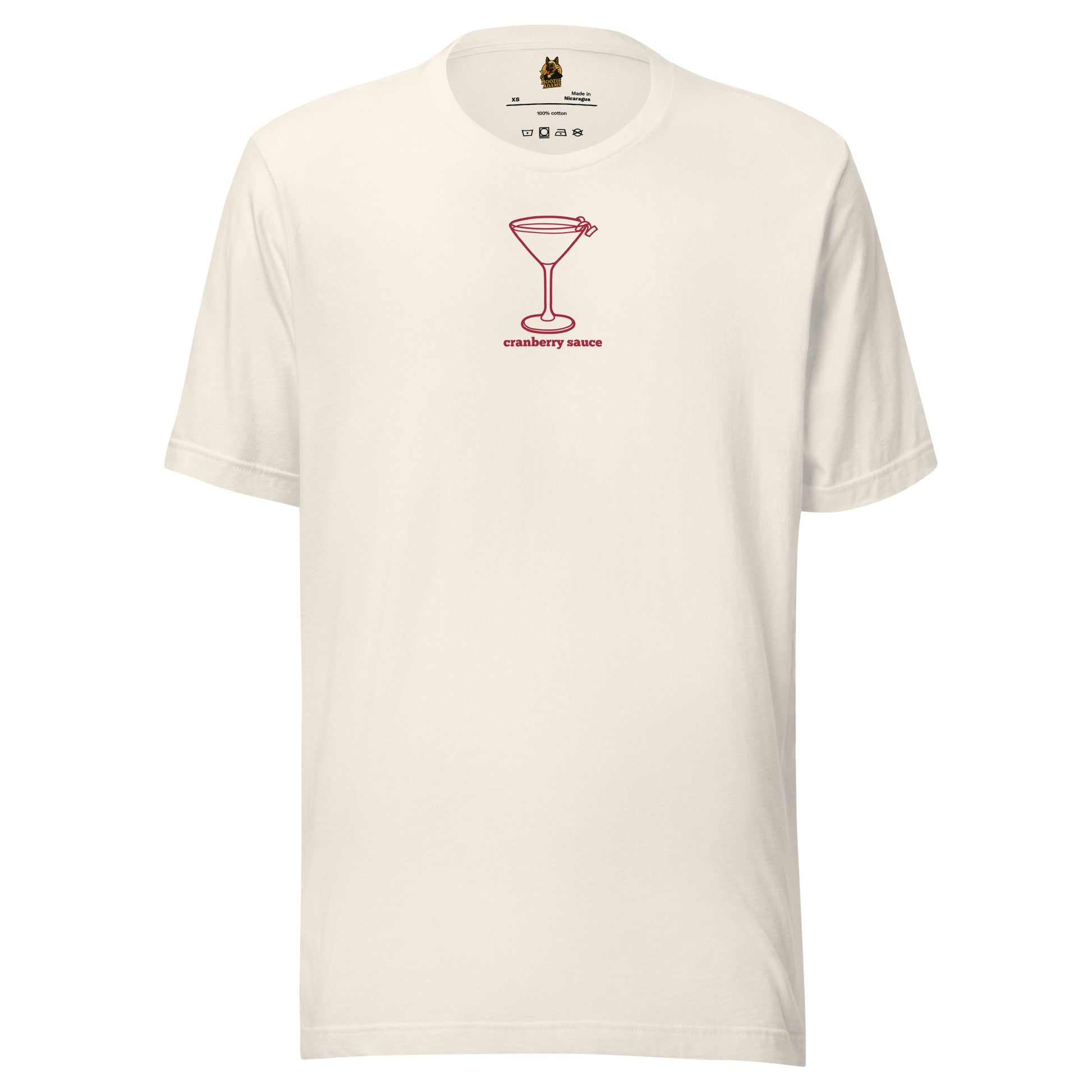 Vintage white unisex t-shirt with red martini graphic and 'cranberry sauce' text – Boozie Adams