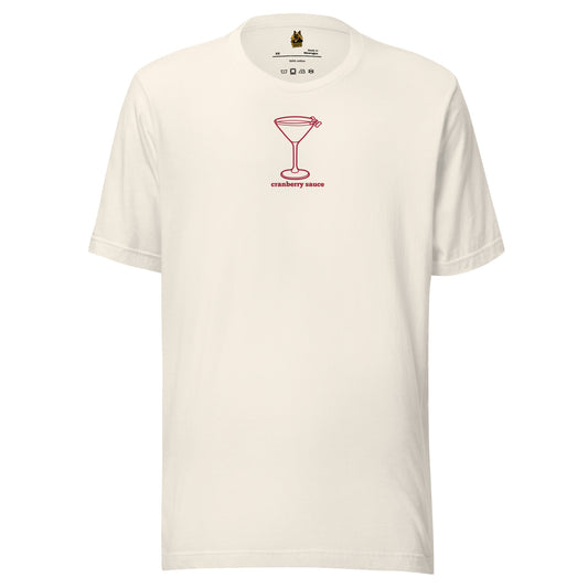 Vintage white unisex t-shirt with red martini graphic and 'cranberry sauce' text – Boozie Adams