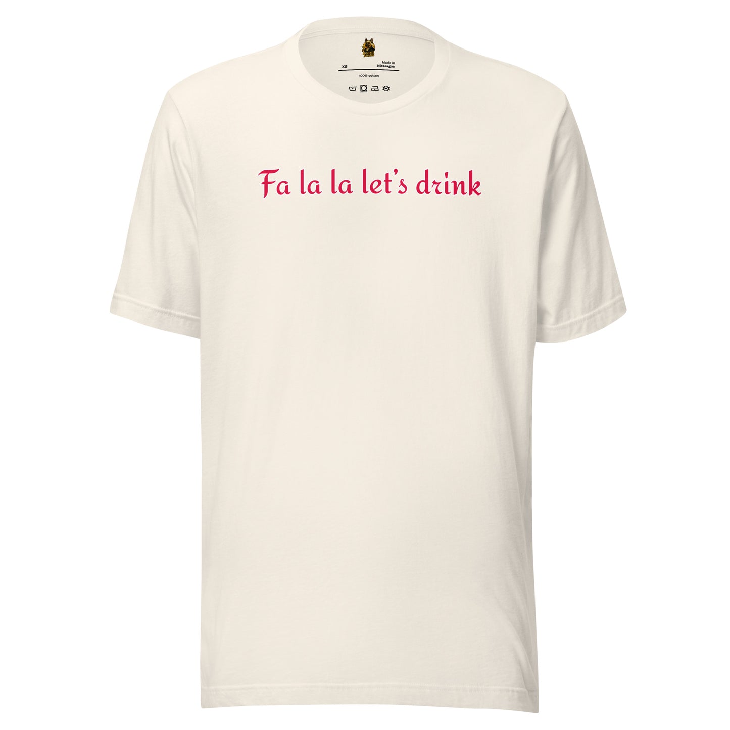 Vintage white t-shirt with red text 'Fa la la let's drink' – Boozie Adams