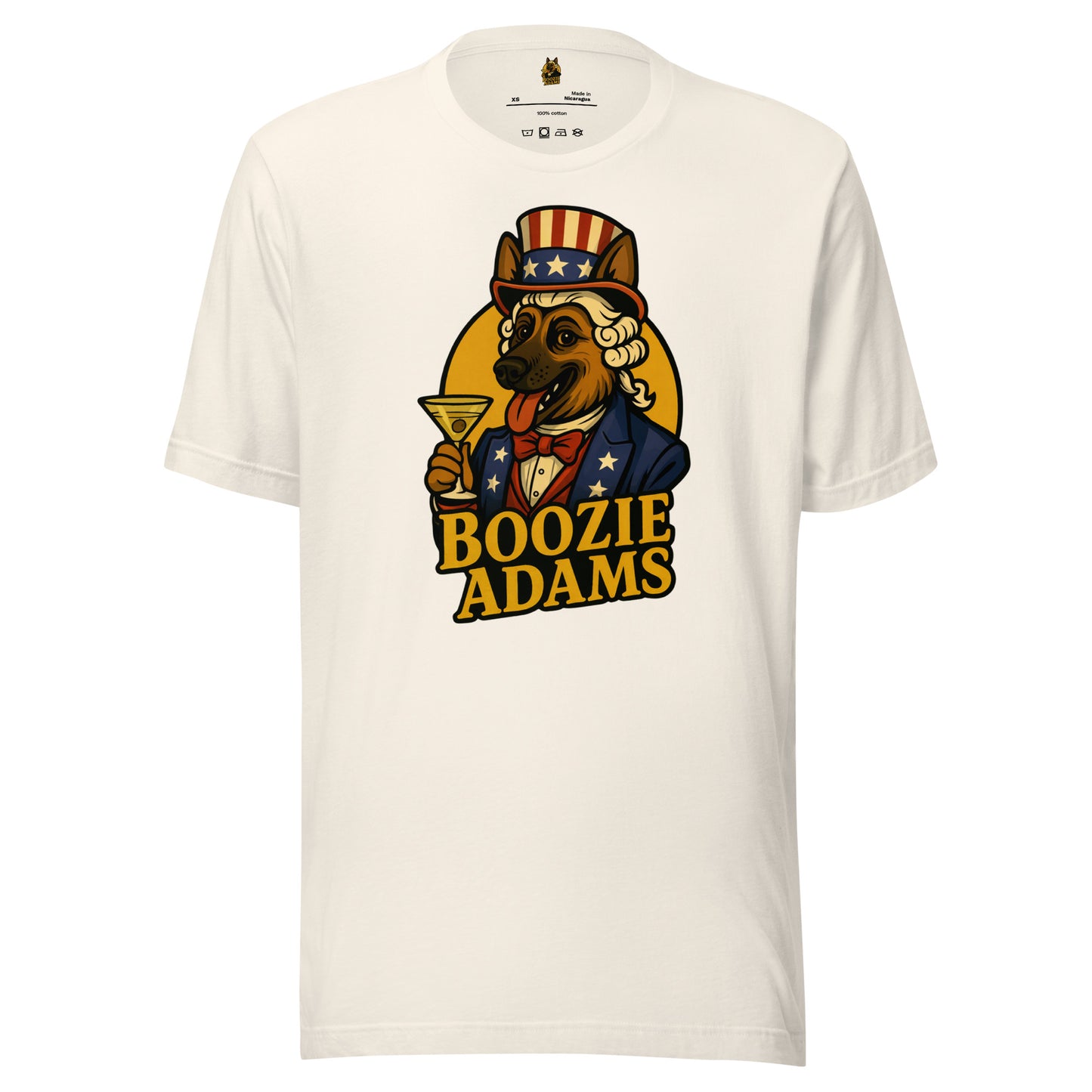 Vintage white unisex t-shirt with patriotic 'Boozie Adams' graphic design logo – Boozie Adams