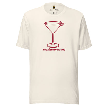 Vintage white unisex t-shirt with red martini graphic and 'cranberry sauce' text – Boozie Adams