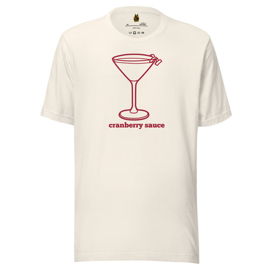 Vintage white unisex t-shirt with red martini graphic and 'cranberry sauce' text – Boozie Adams