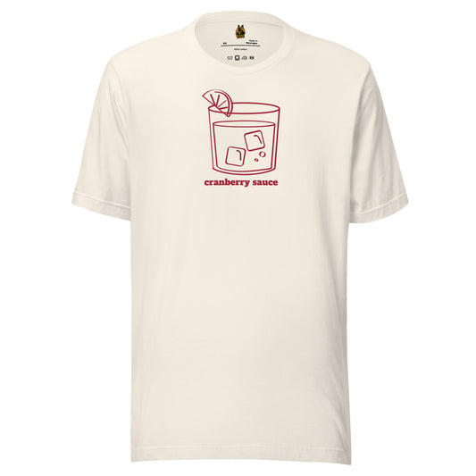 Vintage white unisex t-shirt with graphic of cocktail glass and text 'cranberry sauce' – Boozie Adams